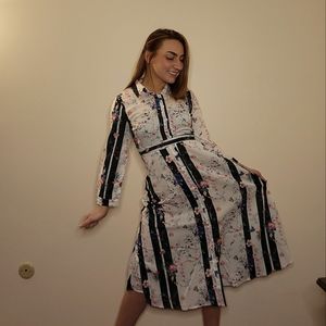 Floral and Stripe Dress -- SHEIN